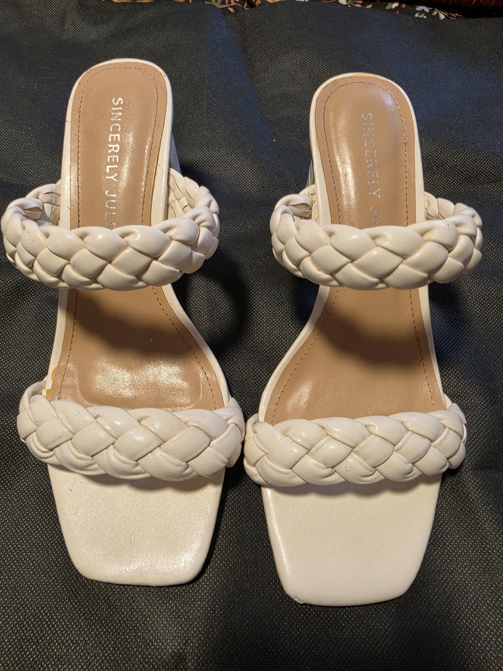 Sincerely Jules Cream Braided Double-Strap Slide Heels
